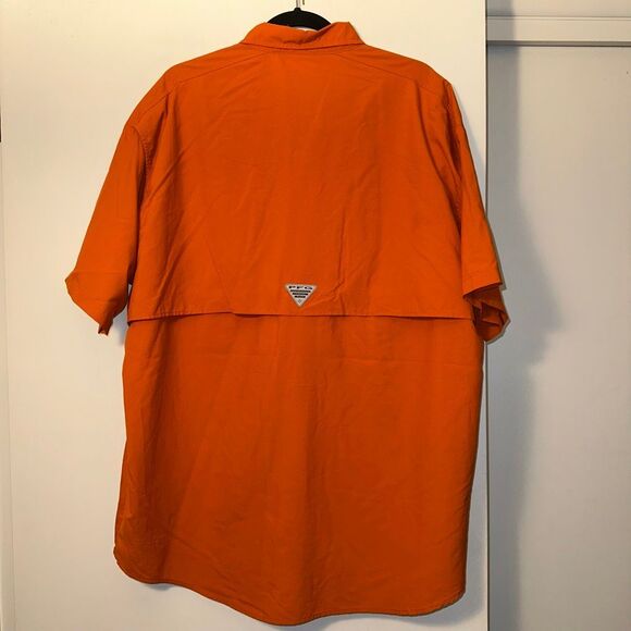 Columbia PFG Mens XL Short Sleeve Button Down Collared Shirt Orange EUC - Picture 4 of 10